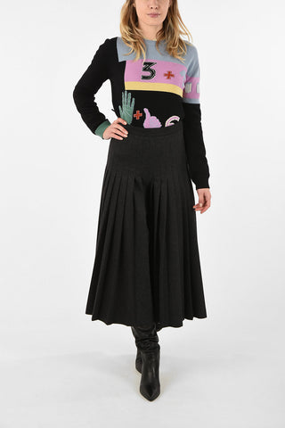 Wool Pleated Cropped Pants