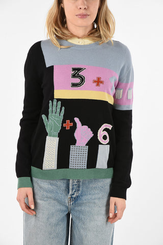 Wool and Cashmere Crewneck sweater with COUNTING Embroidery