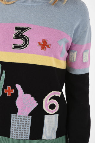 Wool and Cashmere Crewneck sweater with COUNTING Embroidery