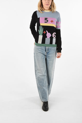 Wool and Cashmere Crewneck sweater with COUNTING Embroidery