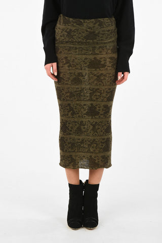 WORLDS END Printed Wool Longuette Skirt