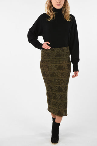 WORLDS END Printed Wool Longuette Skirt