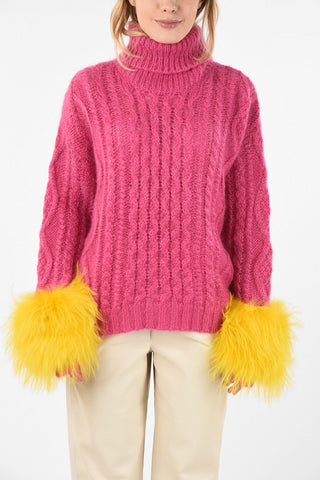 cable knit Sweater with Fur Cuff
