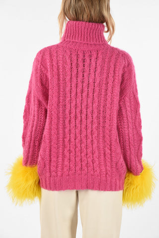 cable knit Sweater with Fur Cuff