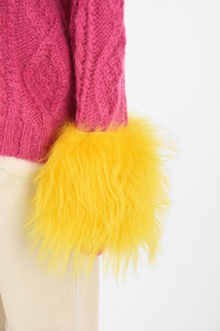 cable knit Sweater with Fur Cuff