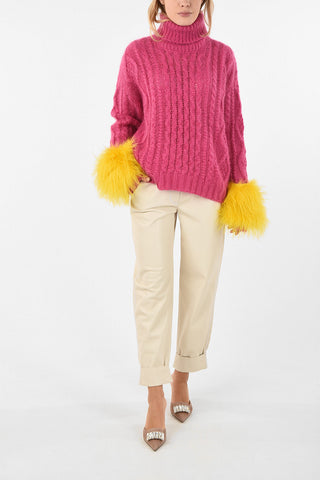 cable knit Sweater with Fur Cuff
