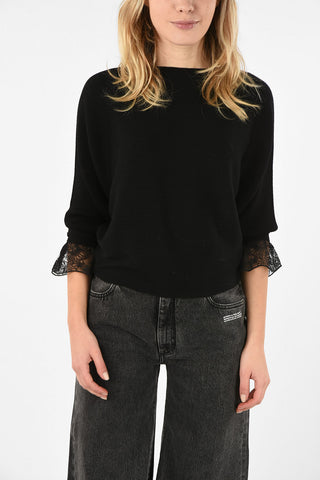 ribbed sweater with Lace Cuff