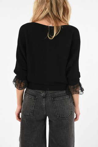 ribbed sweater with Lace Cuff