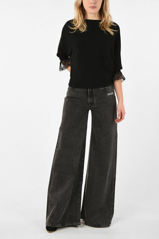 ribbed sweater with Lace Cuff