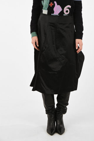 satin flared skirt with Frayed Hem