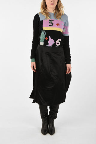 satin flared skirt with Frayed Hem