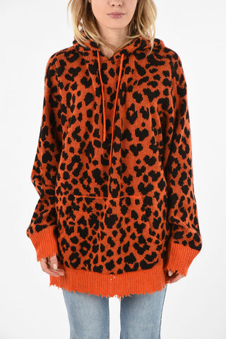 Animal Printed Cashmere Hooded Sweater