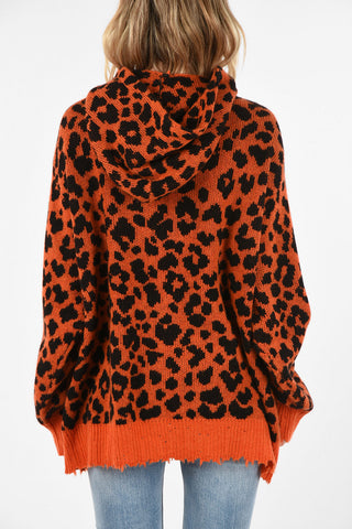 Animal Printed Cashmere Hooded Sweater