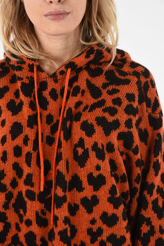 Animal Printed Cashmere Hooded Sweater