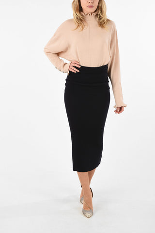Ribbed wool pencil skirt