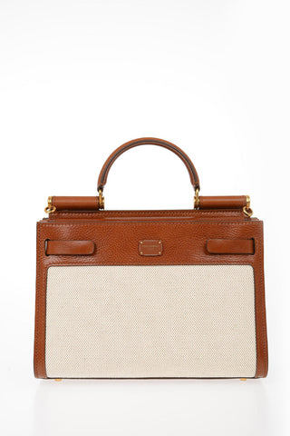 Leather Top Handle SICILY 62 Bag With Canvas Details and Removable Shoulder Strap