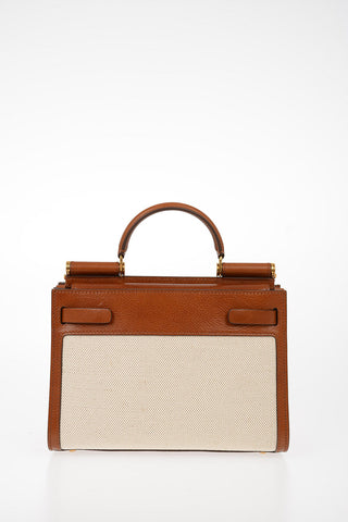 Leather Top Handle SICILY 62 Bag With Canvas Details and Removable Shoulder Strap