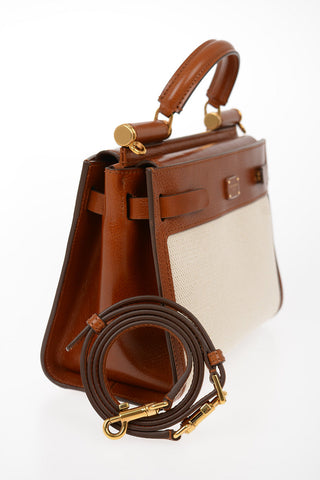 Leather Top Handle SICILY 62 Bag With Canvas Details and Removable Shoulder Strap