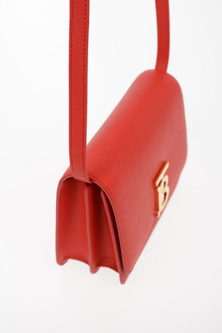 Textured Leather TB Crossbody Bag with Removable Shoulder Srap