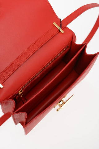 Textured Leather TB Crossbody Bag with Removable Shoulder Srap