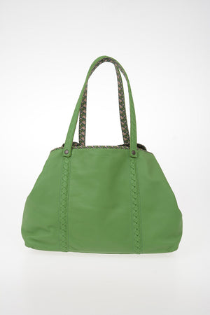 Leather and Fabric Reversible Tote Bag 