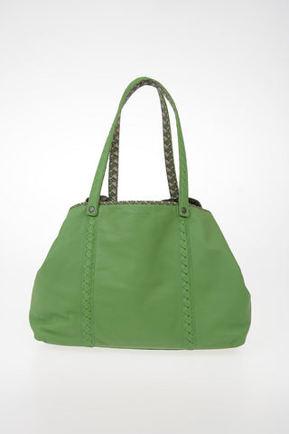 Leather and Fabric Reversible Tote Bag