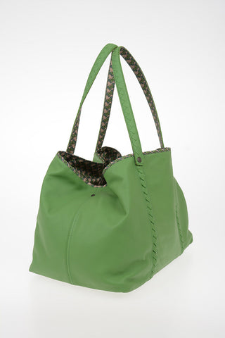 Leather and Fabric Reversible Tote Bag