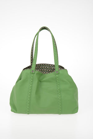 Leather and Fabric Reversible Tote Bag 