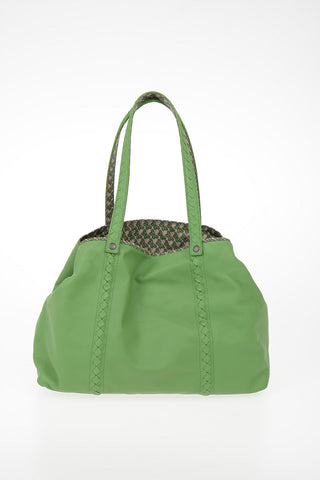 Leather and Fabric Reversible Tote Bag