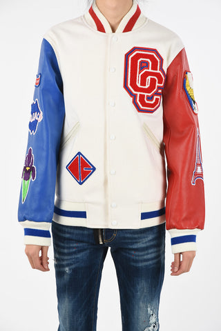 Bomber with Patch and Leather Sleeves