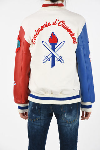 Bomber with Patch and Leather Sleeves