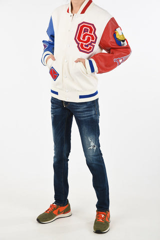 Bomber with Patch and Leather Sleeves