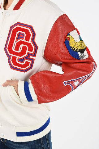 Bomber with Patch and Leather Sleeves