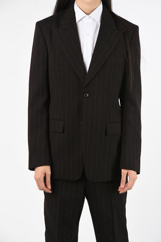 MM14 no vent peak lapel pinstriped 2-button suit
