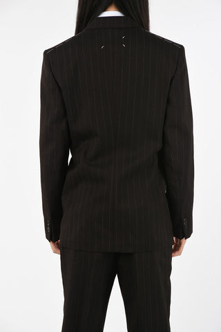 MM14 no vent peak lapel pinstriped 2-button suit