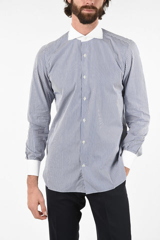pinstriped shirt with Contrasting Collar and Cuffs