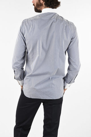 pinstriped shirt with Contrasting Collar and Cuffs