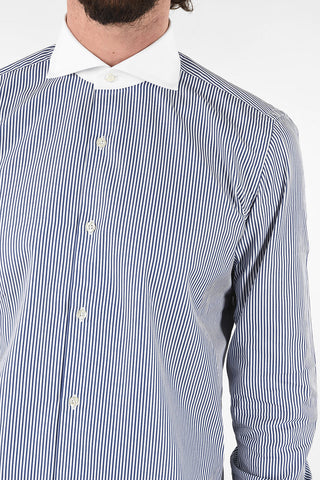 pinstriped shirt with Contrasting Collar and Cuffs