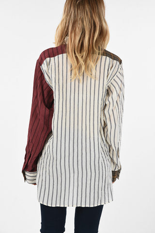Pencil Striped and Plaid Pattern Shirt with Wingtip Collar