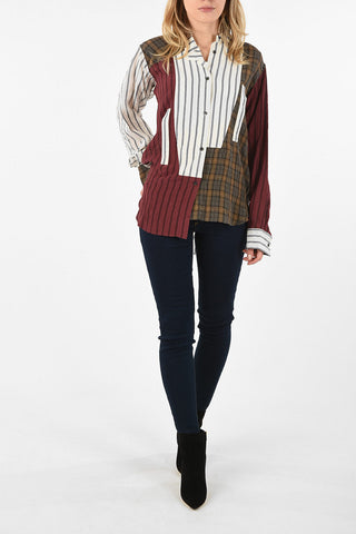 Pencil Striped and Plaid Pattern Shirt with Wingtip Collar