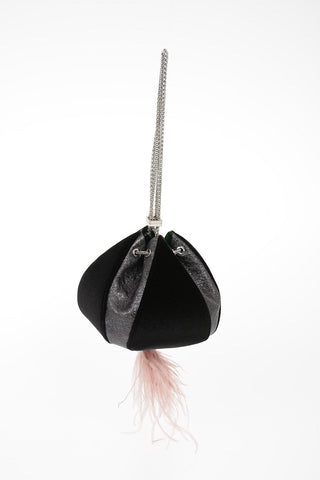 Evening Bag in Pelle e Velluto con Dettagli in Piume di Struzzo