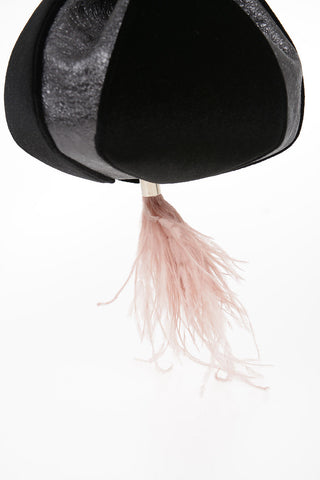 Evening Bag in Pelle e Velluto con Dettagli in Piume di Struzzo