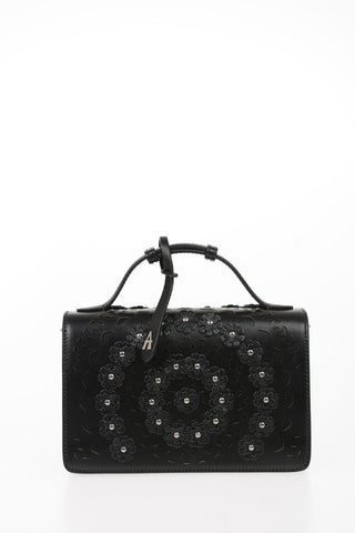 Leather Mini FRANCA SMALL Bag with Floral Embroidered and Removable Shoulder Strap