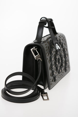 Leather Mini FRANCA SMALL Bag with Floral Embroidered and Removable Shoulder Strap