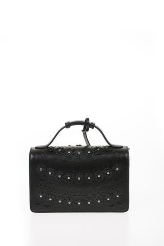 Leather Mini FRANCA SMALL Bag with Floral Embroidered and Removable Shoulder Strap