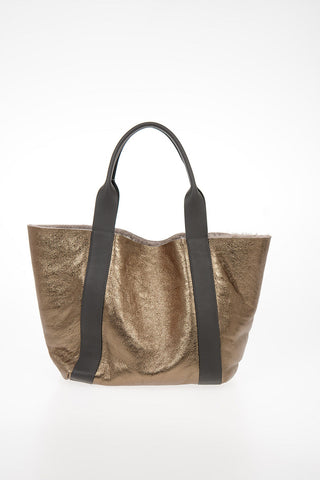 Metallic Shearling Tote Bag