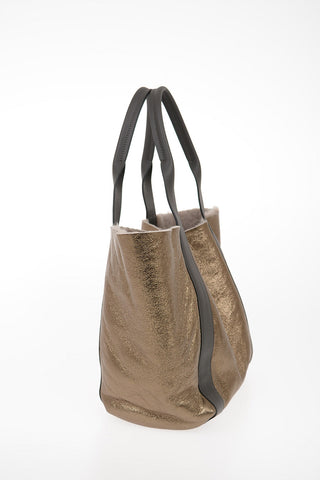 Metallic Shearling Tote Bag