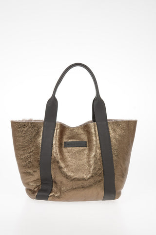 Metallic Shearling Tote Bag