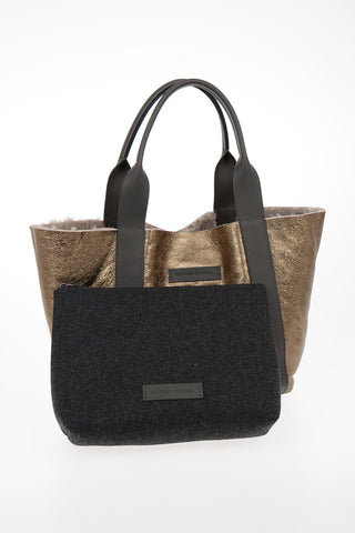 Metallic Shearling Tote Bag