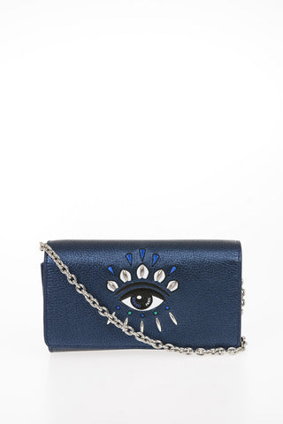 Hammered Leather Mini Shoulder Bag with Jewel Detail